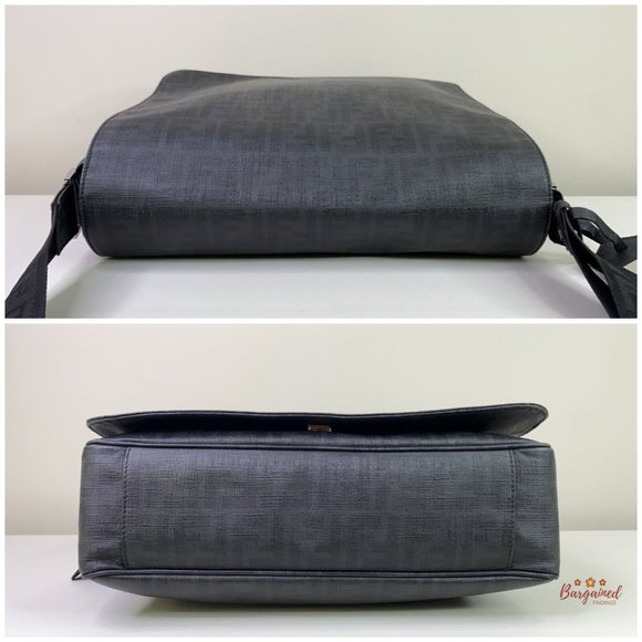Authentic Fendi Black Zucca Print Coated Canvas Messenger Crossbody Flap Bag - Picture 8 of 13